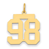 Medium Polished Number 98 Charm Pendant in Real 14k Yellow Gold