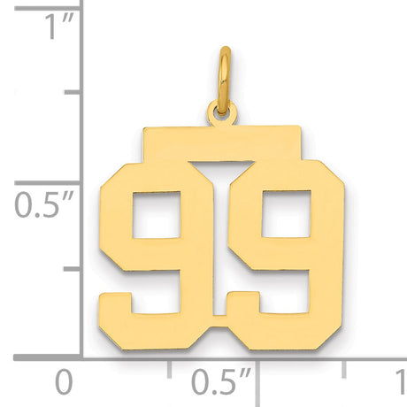 Medium Polished Number 99 Charm Pendant in Real 14k Yellow Gold