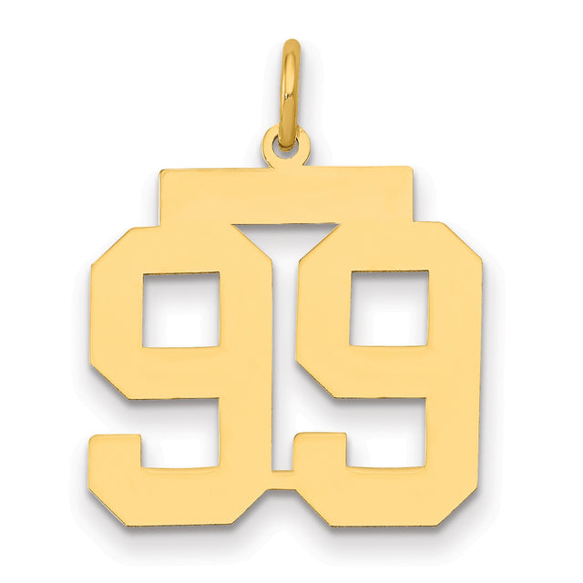 Medium Polished Number 99 Charm Pendant in Real 14k Yellow Gold