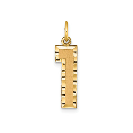 14k Yellow Gold Number 1 Pendant Charm with Textured Center and Diamond Cut Border
