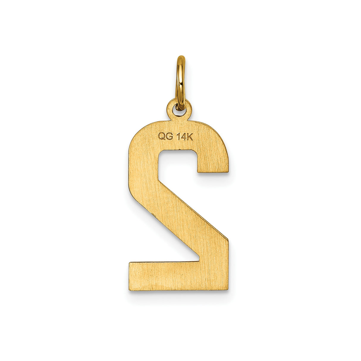 14k Yellow Gold Pendant, Number 2 Charm with Textured Detailing and Polished Edges