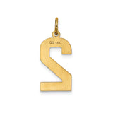 14k Yellow Gold Pendant, Number 2 Charm with Textured Detailing and Polished Edges