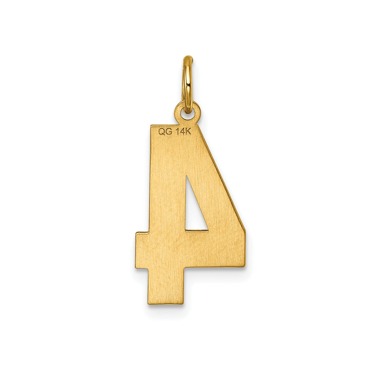 14k Yellow Gold Number 4 Pendant with Textured Center and Polished Beveled Edges