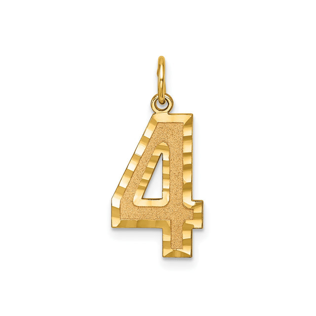 14k Yellow Gold Number 4 Pendant with Textured Center and Polished Beveled Edges