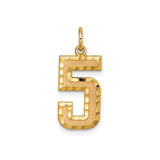 14k Yellow Gold Number 5 Pendant with Textured Finish and Polished Edges