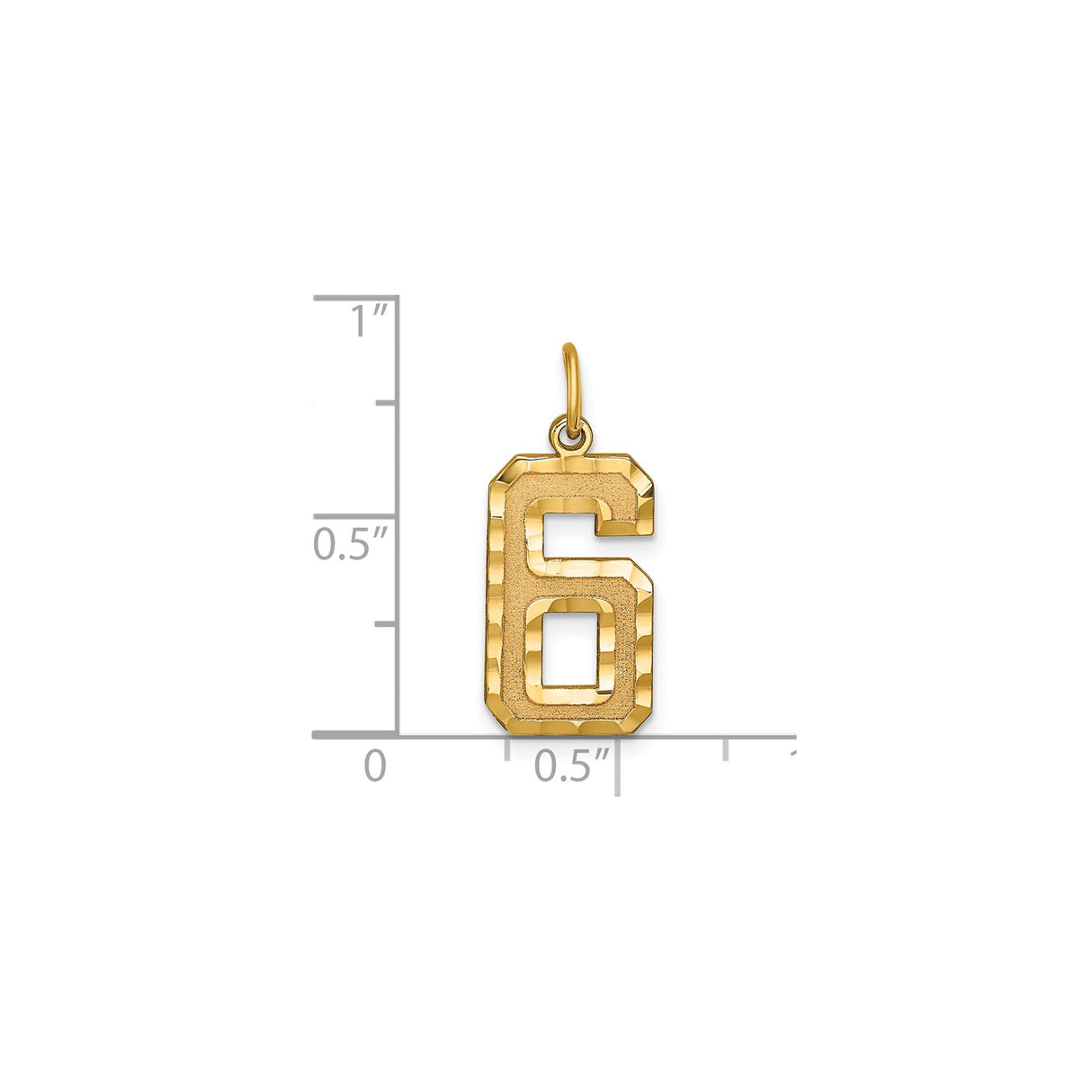 14k Yellow Gold Number 6 Pendant Charm, Textured and Polished Block Style