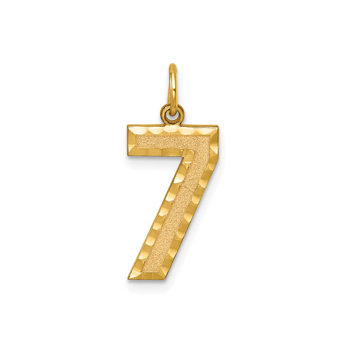 14k Yellow Gold Number 7 Pendant with Textured and Polished Finish, Unisex Numerology Charm