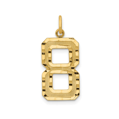 14k Yellow Gold Number 8 Pendant with Textured Finish and Diamond Cut Design