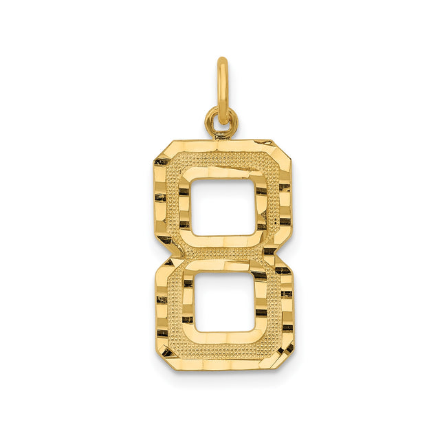 14k Yellow Gold Number 8 Pendant with Textured Finish and Diamond Cut Design