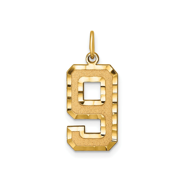 14k Yellow Gold Number 9 Pendant with Textured Center and Polished Edges