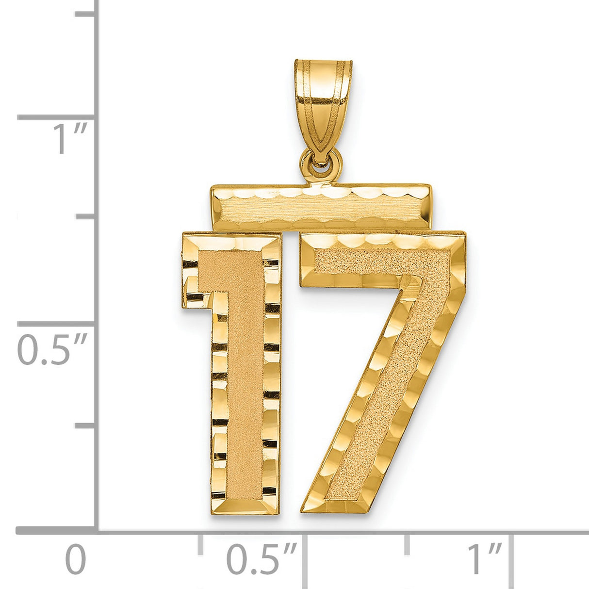 14k Yellow Gold Number 17 Pendant, Polished and Textured Unisex Charm