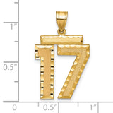 14k Yellow Gold Number 17 Pendant, Polished and Textured Unisex Charm