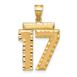 14k Yellow Gold Number 17 Pendant, Polished and Textured Unisex Charm