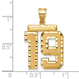 Large Brushed Diamond-cut Number 19 Charm Pendant in Real 14k Yellow Gold