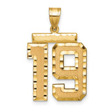 Large Brushed Diamond-cut Number 19 Charm Pendant in Real 14k Yellow Gold