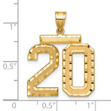 Large Brushed Diamond-cut Number 20 Charm Pendant in Real 14k Yellow Gold