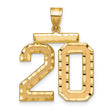 Large Brushed Diamond-cut Number 20 Charm Pendant in Real 14k Yellow Gold
