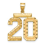 Large Brushed Diamond-cut Number 20 Charm Pendant in Real 14k Yellow Gold