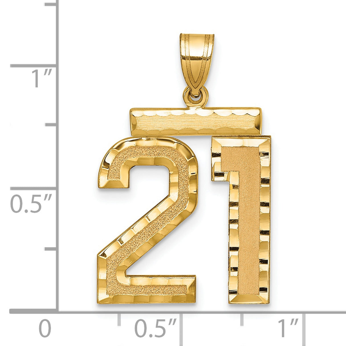 14k Yellow Gold Number 21 Pendant, Textured and Polished Finish, Unisex Charm
