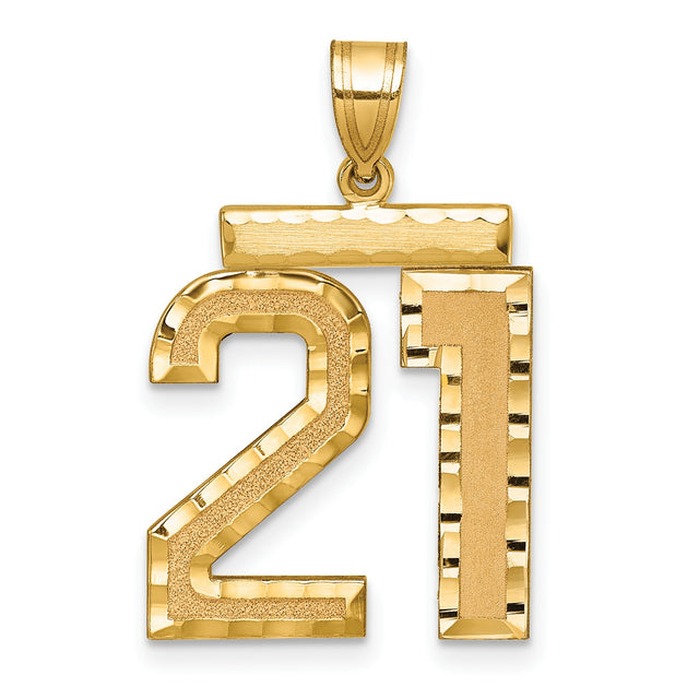 14k Yellow Gold Number 21 Pendant, Textured and Polished Finish, Unisex Charm
