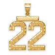 14k Yellow Gold Number 22 Pendant, Textured Polished Jersey Sports Charm, Unisex Numerology Style