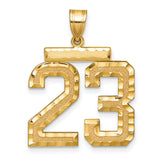14k Yellow Gold Number 23 Pendant, Bold Textured Sports Charm, Hip Hop Style for Men