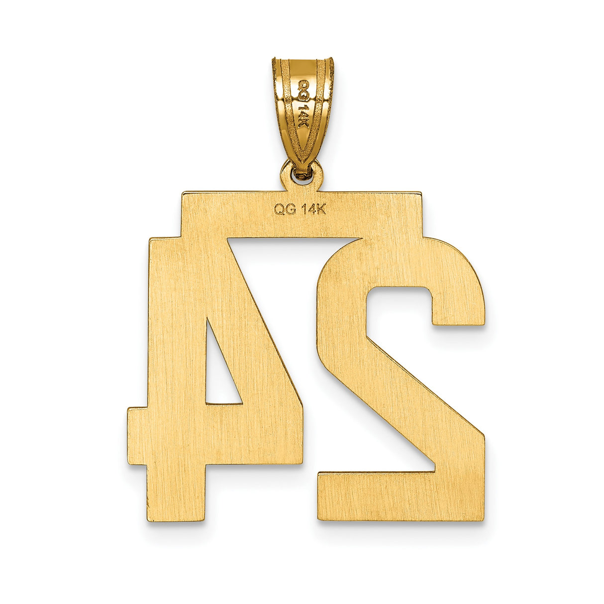14k Yellow Gold Number 24 Pendant, Textured and Polished Sports Charm