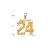 14k Yellow Gold Number 24 Pendant, Textured and Polished Sports Charm