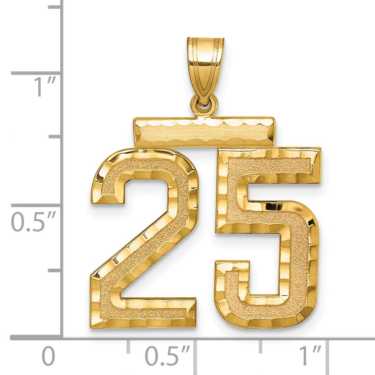 Large Brushed Diamond-cut Number 25 Charm Pendant in Real 14k Yellow Gold