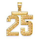 Large Brushed Diamond-cut Number 25 Charm Pendant in Real 14k Yellow Gold