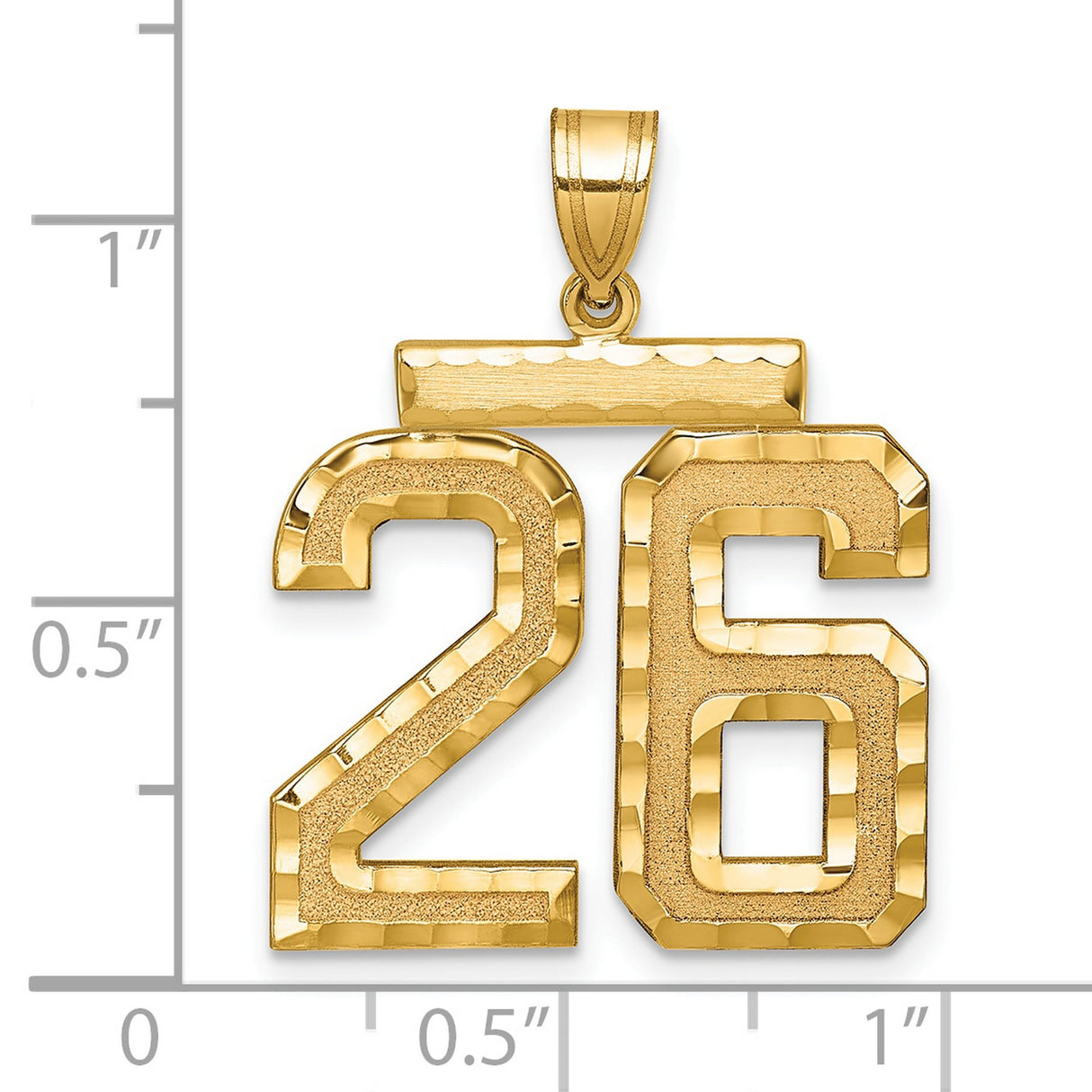 14k Yellow Gold Number 26 Pendant, Textured and Polished Jersey Style Charm