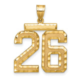 14k Yellow Gold Number 26 Pendant, Textured and Polished Jersey Style Charm