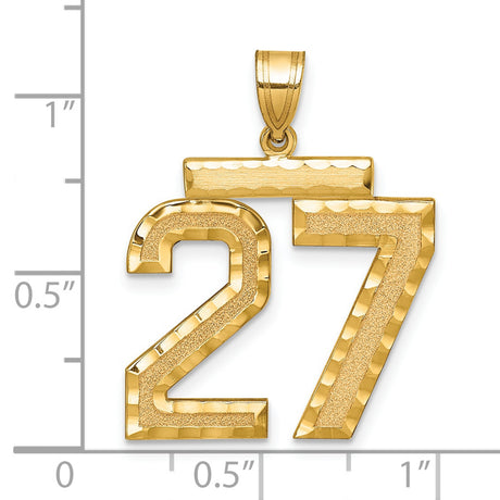 14k Yellow Gold Number 27 Pendant, Textured Polished Charm, Sports Jewelry for Men or Unisex