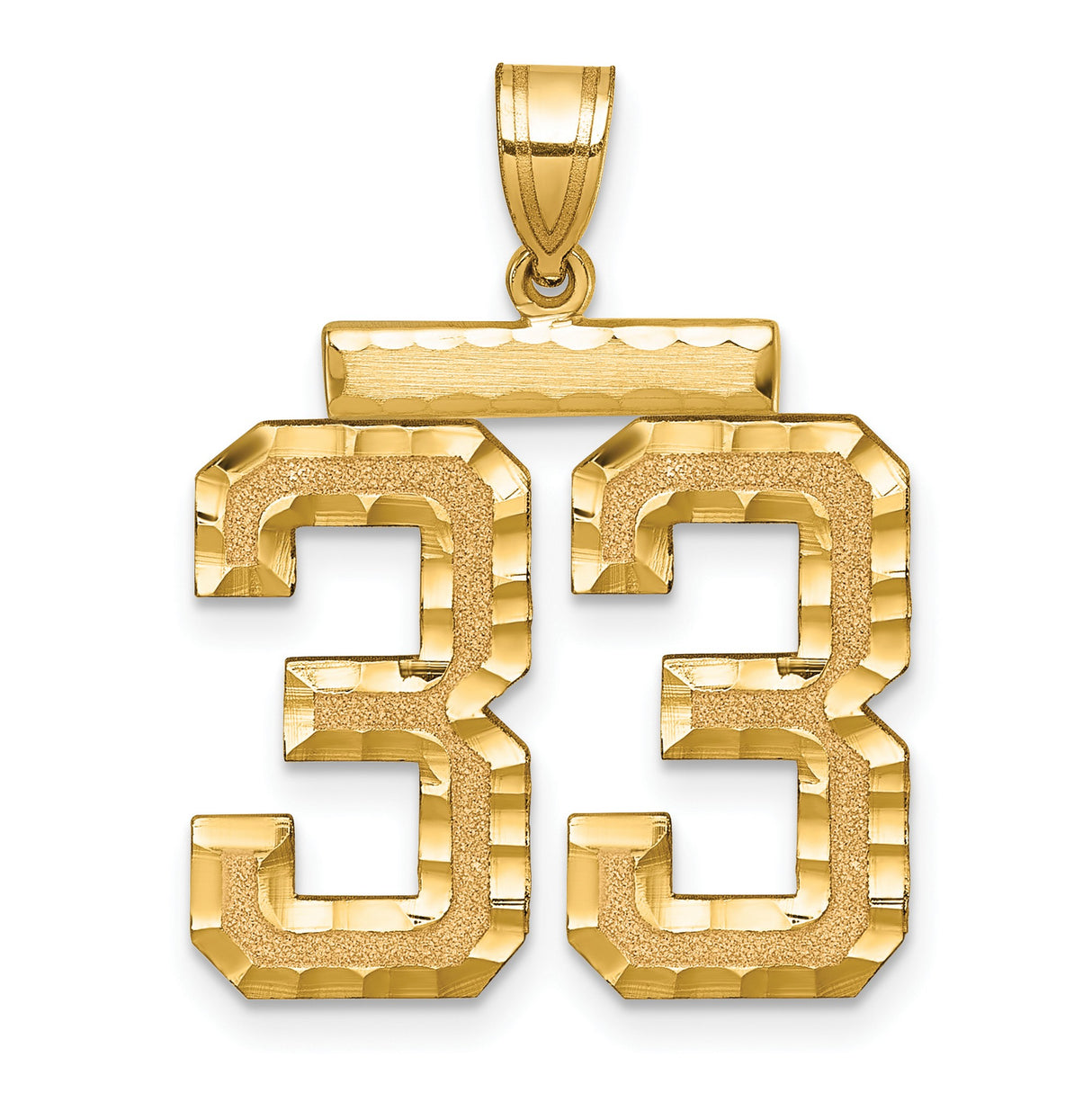 14k Yellow Gold Number 33 Pendant, Textured and Polished Finish, Bold Sports Charm for Men or Unisex