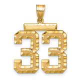 14k Yellow Gold Number 33 Pendant, Textured and Polished Finish, Bold Sports Charm for Men or Unisex