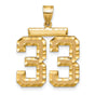 14k Yellow Gold Number 33 Pendant, Textured and Polished Finish, Bold Sports Charm for Men or Unisex