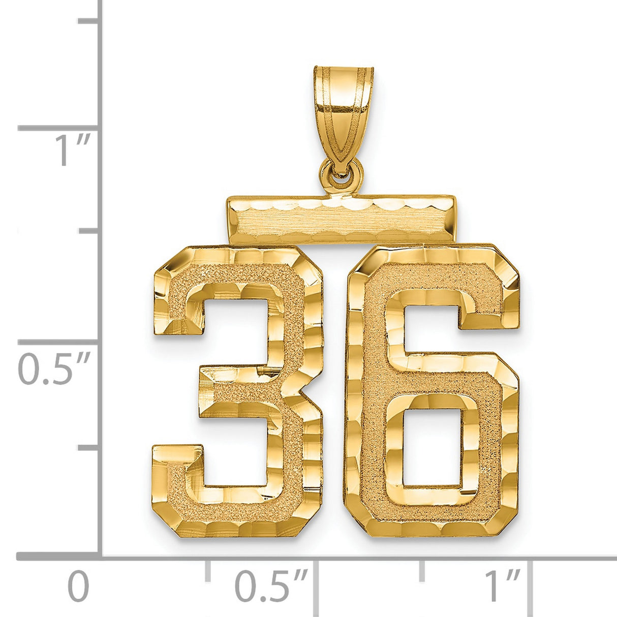 Large Brushed Diamond-cut Number 36 Charm Pendant in Real 14k Yellow Gold