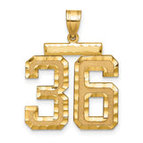 Large Brushed Diamond-cut Number 36 Charm Pendant in Real 14k Yellow Gold