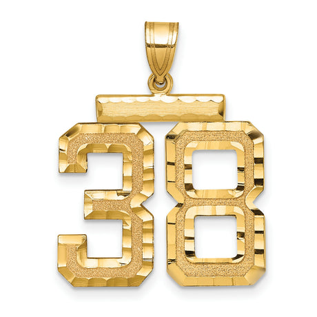 14k Yellow Gold Number 38 Pendant, Bold Polished and Textured Sports Charm