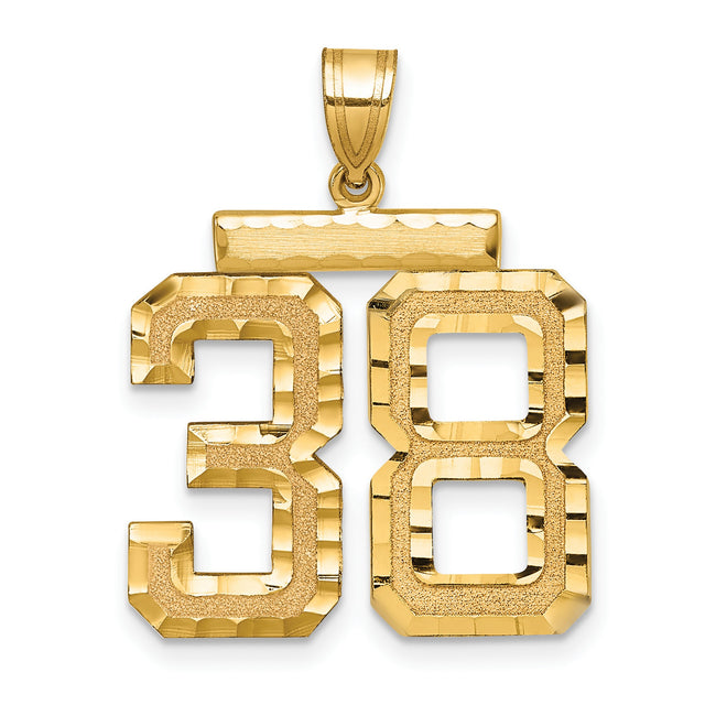 14k Yellow Gold Number 38 Pendant, Bold Polished and Textured Sports Charm