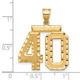 Large Brushed Diamond-cut Number 40 Charm Pendant in Real 14k Yellow Gold