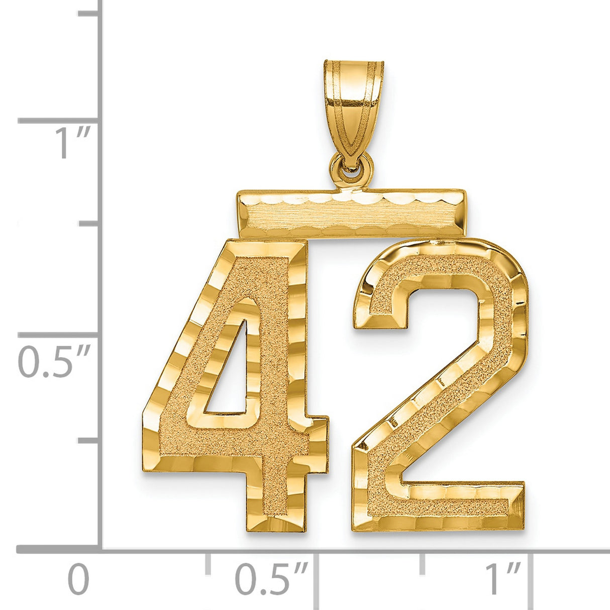 14k Yellow Gold Number 42 Pendant, Textured and Polished Sports Charm, Unisex Athletic Symbol