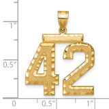 14k Yellow Gold Number 42 Pendant, Textured and Polished Sports Charm, Unisex Athletic Symbol