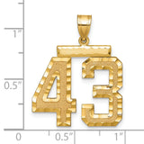 Large Brushed Diamond-cut Number 43 Charm Pendant in Real 14k Yellow Gold