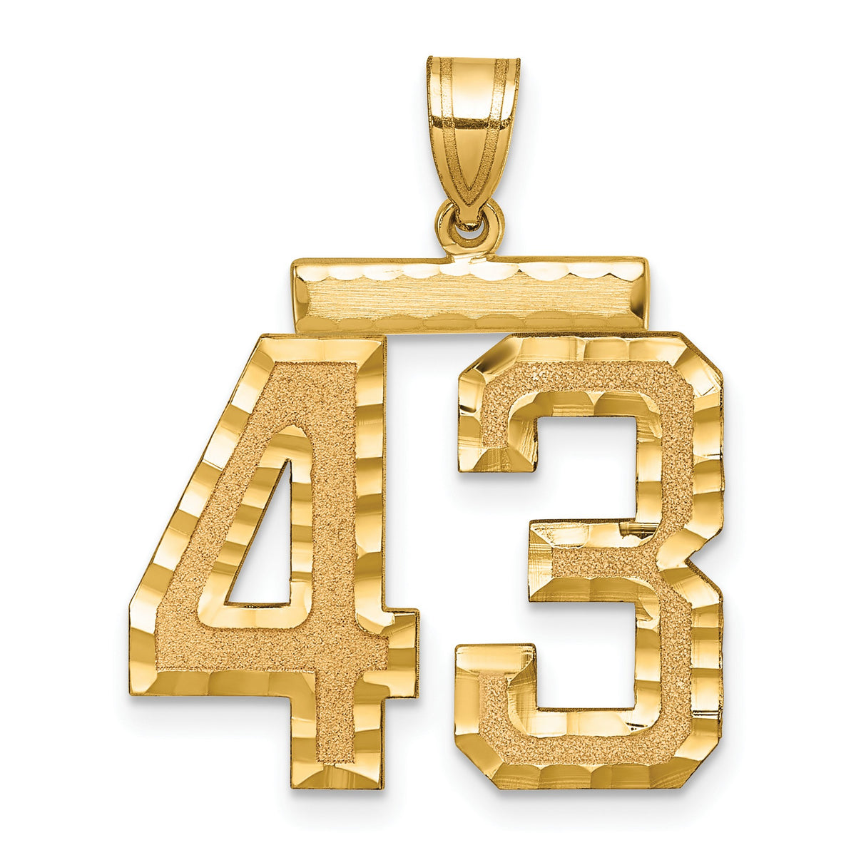 Large Brushed Diamond-cut Number 43 Charm Pendant in Real 14k Yellow Gold