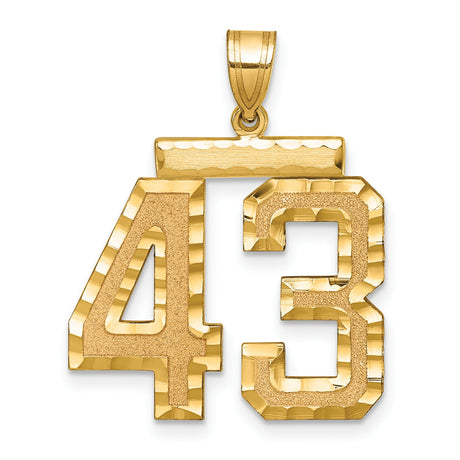 Large Brushed Diamond-cut Number 43 Charm Pendant in Real 14k Yellow Gold