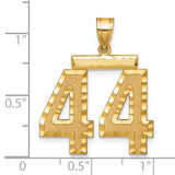 14k Yellow Gold Number 44 Pendant, Textured and High Polish Finish, Jersey Number Charm for Men