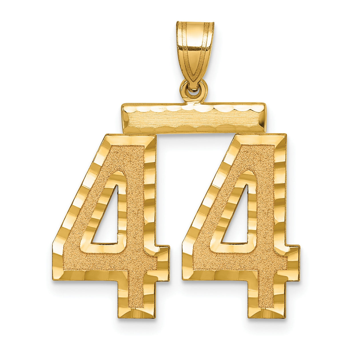 14k Yellow Gold Number 44 Pendant, Textured and High Polish Finish, Jersey Number Charm for Men