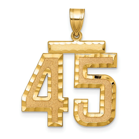 Large Brushed Diamond-cut Number 45 Charm Pendant in Real 14k Yellow Gold