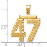 Large Brushed Diamond-cut Number 47 Charm Pendant in Real 14k Yellow Gold